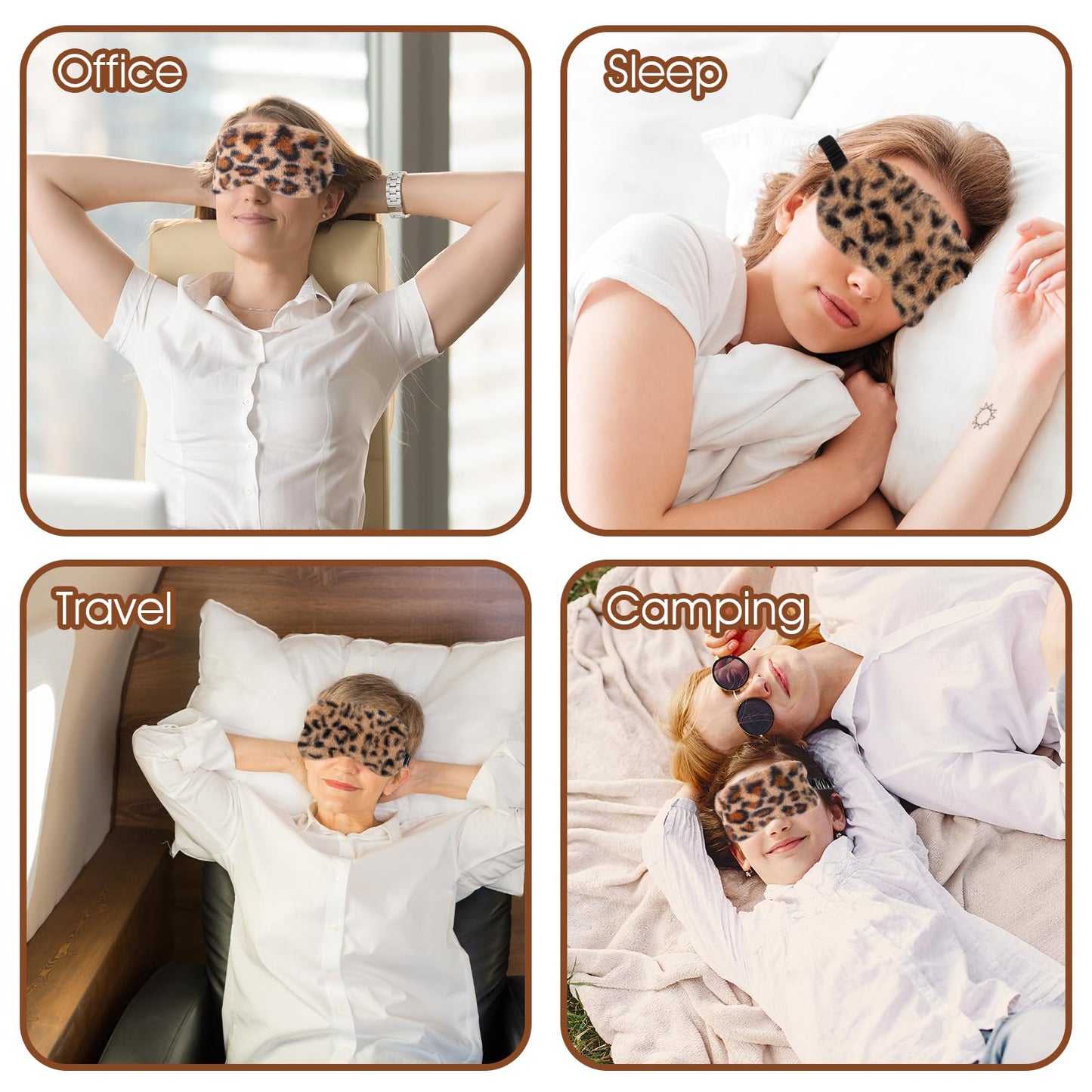 2 Pcs Plush Leopard Eye Mask Soft Sleeping Blindfold Eye Cover Comfortable Furry Faux Fur Sleeping Mask Satin Nap Night Eyeshade Cover for Women Men Gift (Brown, Coffee)
