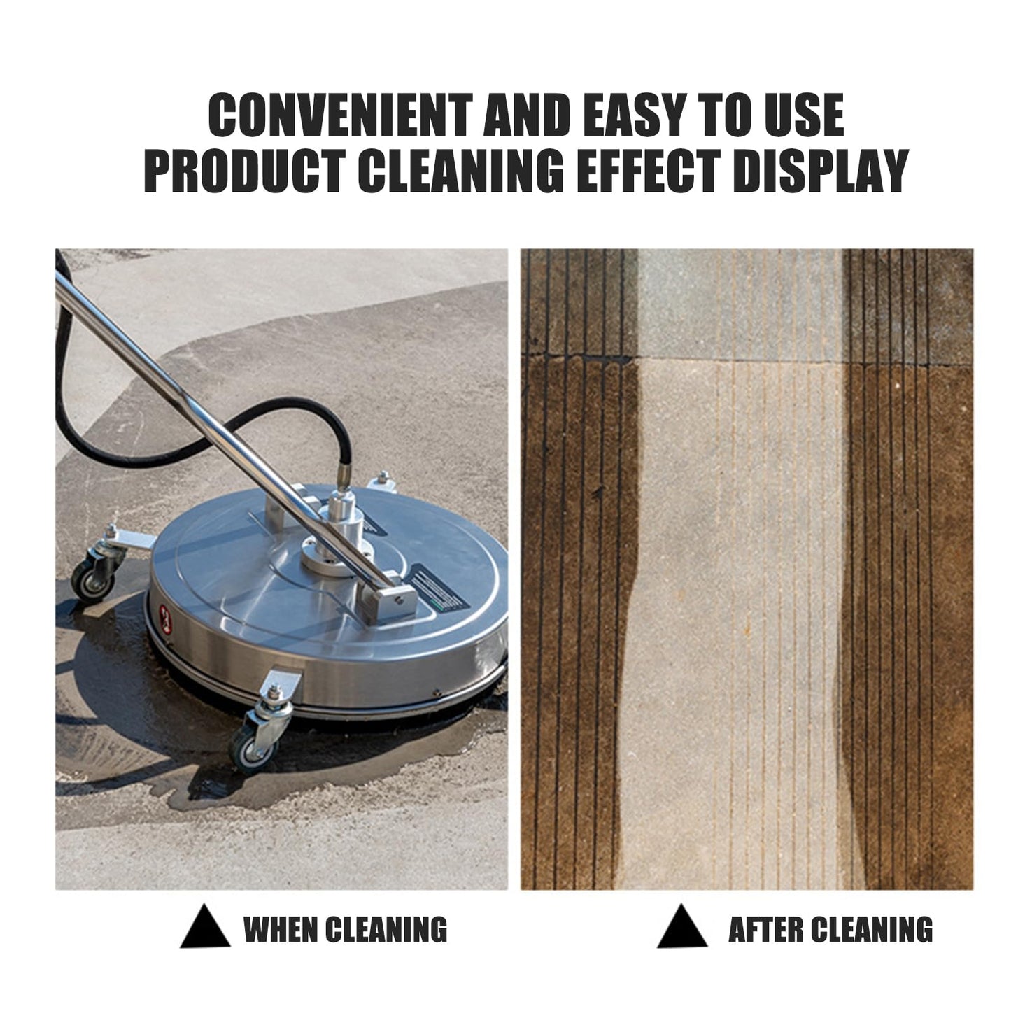 TRELVEX 15" High-Pressure Surface Cleaner on Wheels, Stainless Steel Power Washer Attachment with 1/4" Quick Connector and 2 ExWands for Sidewalks and Patios Stainless Steel