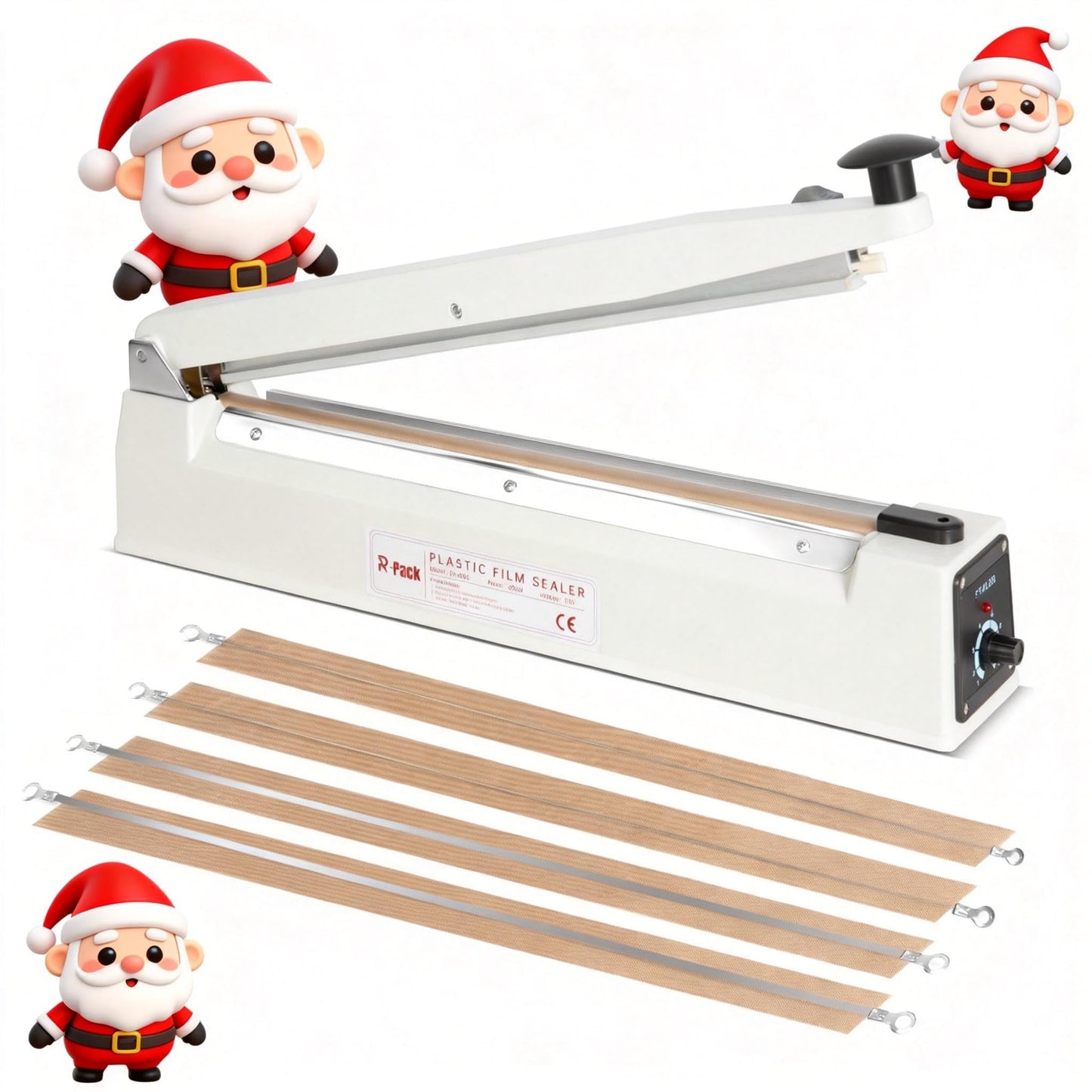 R-PACK Impulse Heat Sealer with Sealing Bar: Heavy-Duty Bag Sealer with Extra Cutting Blade (White, 16-Inch)