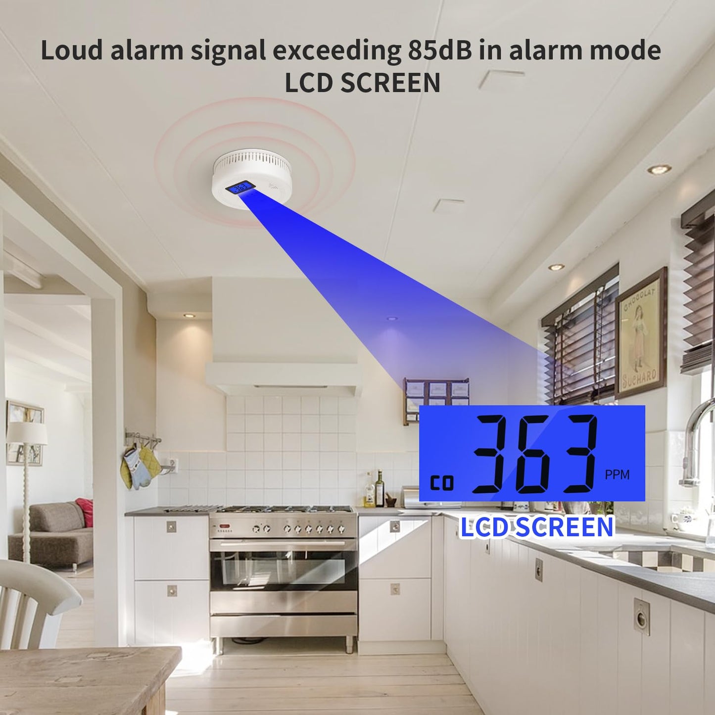 4-Pack,Smoke and Carbon Monoxide Detector,2 in 1 CO & Smoke Alarm,Carbon Monoxide Detectors,Smoke Detector,85dB in Alarm,LCD Screen,Easy to Install