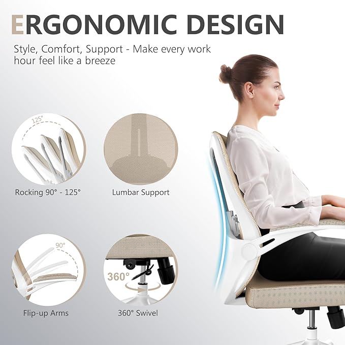 balmstar Office Chair, Ergonomic Comfort Home Desk Chair, Mid Back Gaming Chair with Wheels, Adjustable Height, Lumbar Support, Flip-up Armrest with 350LBS Capacity