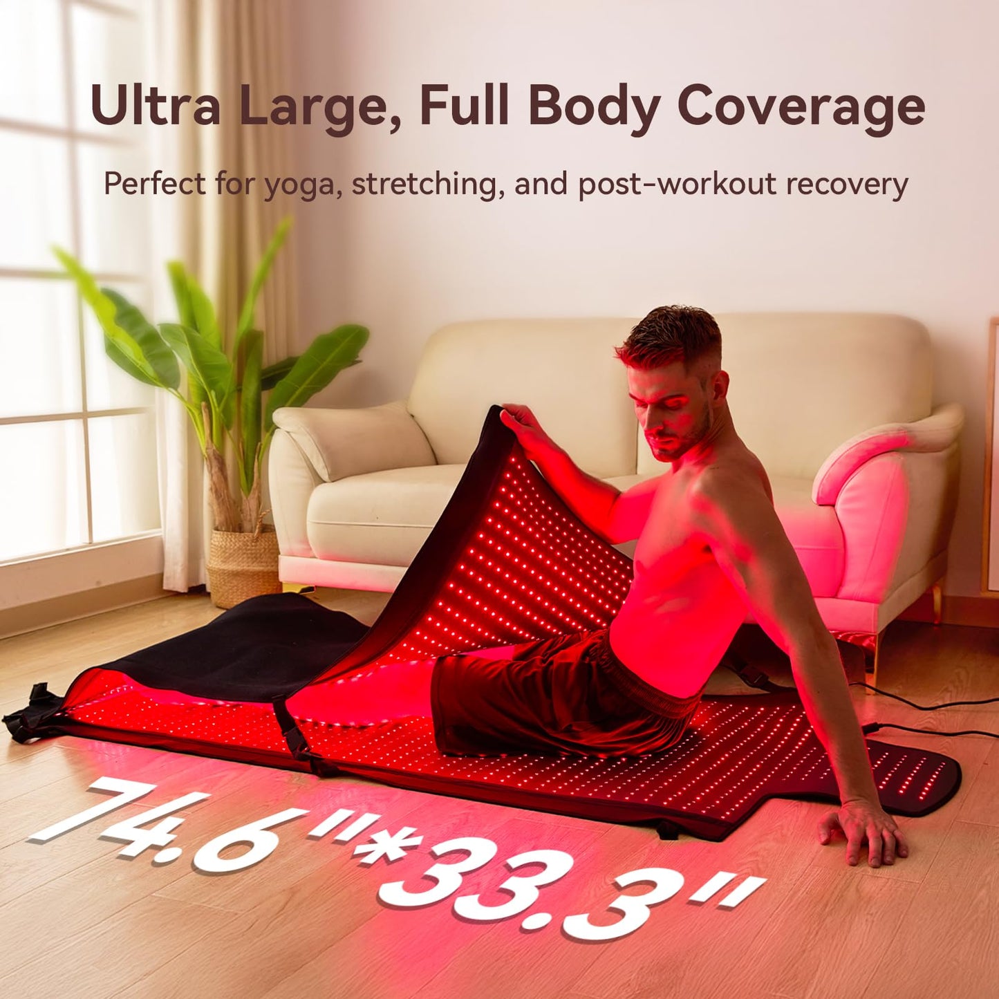 Extra Large Red Light Therapy Mat, High-Density LEDs Full Body Red Light Therapy, 660nm & 850nm Dual Wavelengths, Foldable Red Light Therapy Blanket with Timer,74.6" x 33.3"