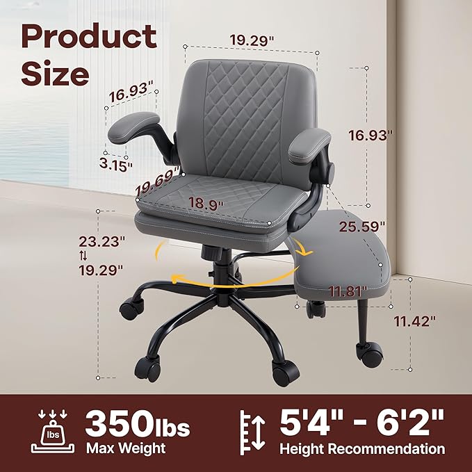AreShark Cross Legged Office Chair: ADHD Criss Cross Desk Chair with Wheels & Stretchable Rotating Footrest - Height Adjustable Wide Yoga Kneeling Meditation Chair with Flip-up Armrests Back Support