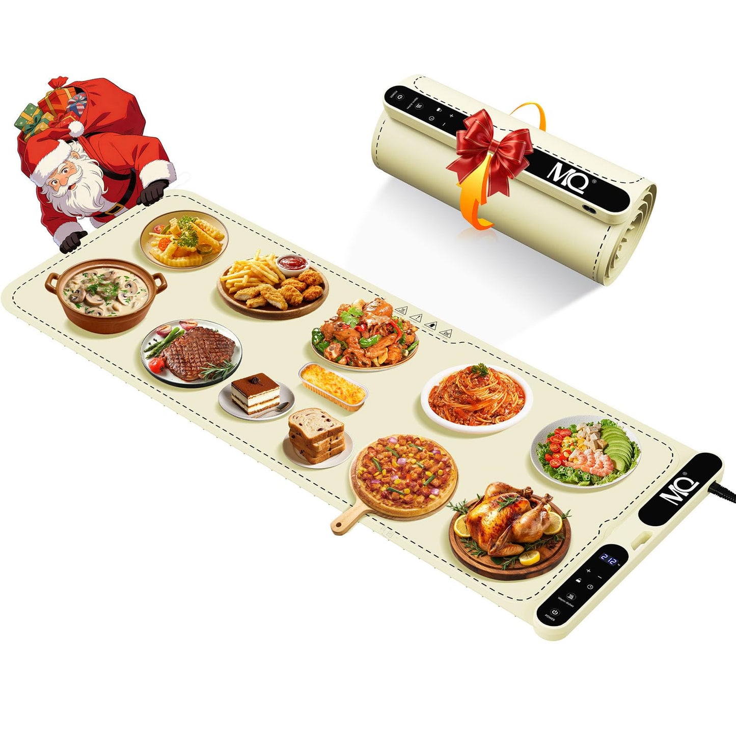 MQ Food Warming Mat, Extra Large 39.4x15 Inches Fast Heating Silicone Electric Warming Tray with 7 Level Temp and 8H Timer, Roll-Up & Portable Warming Mat for Food, Chafing Dishes for Parties Buffet