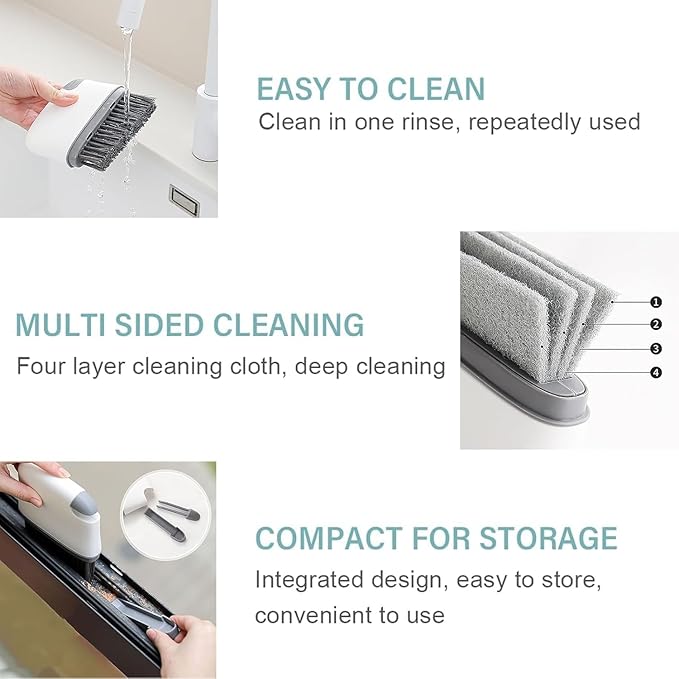 2-in-1 Groove Cleaning Brush, 2025 Upgraded Crevice Cleaner, Window Track Cleaning Tools with Hard Bristle Brushes and Sponge Brushes for Window Tracks, Sliding Doors, Sills, Tile Lines & Car Vents