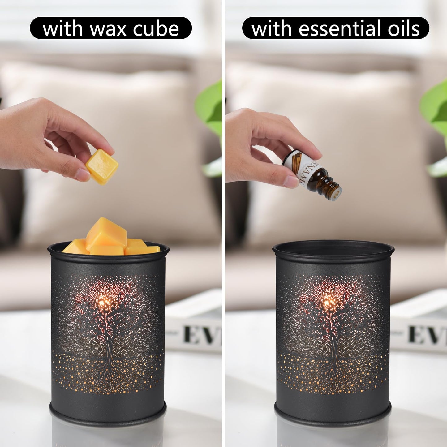 Metal Wax Melt Warmer, Candle Wax Warmer for Scented Wax Melter,Electric Wax Melts Wax Cubes Black Candle Lamp for Home Office Decor,Wax Burner as Gifts for Mom Grandma Women Girls (Tree)…