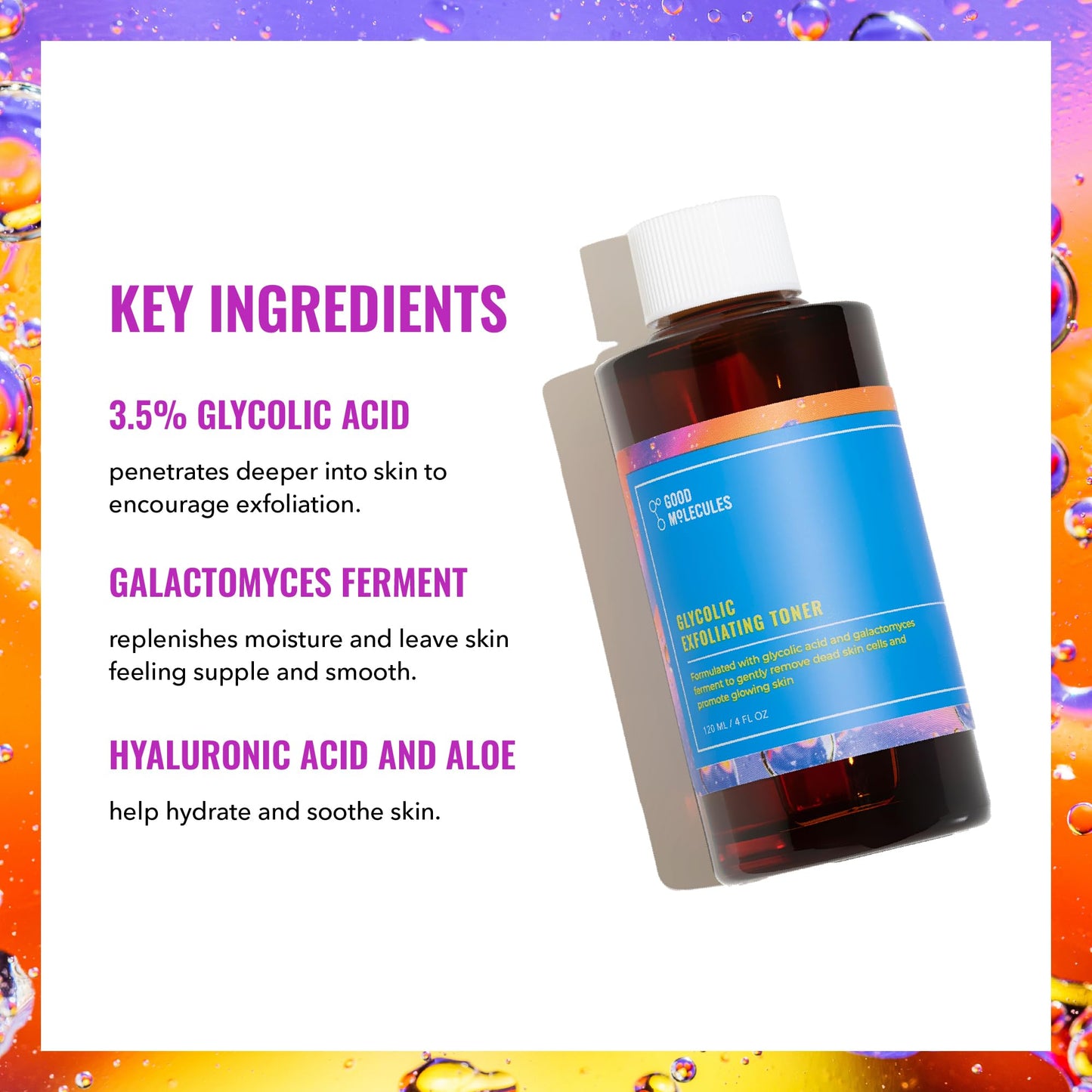 Good Molecules Glycolic Exfoliating Toner - Hyaluronic and Glycolic Acid Daily Toner for Face - Cleansing Facial Exfoliant for G