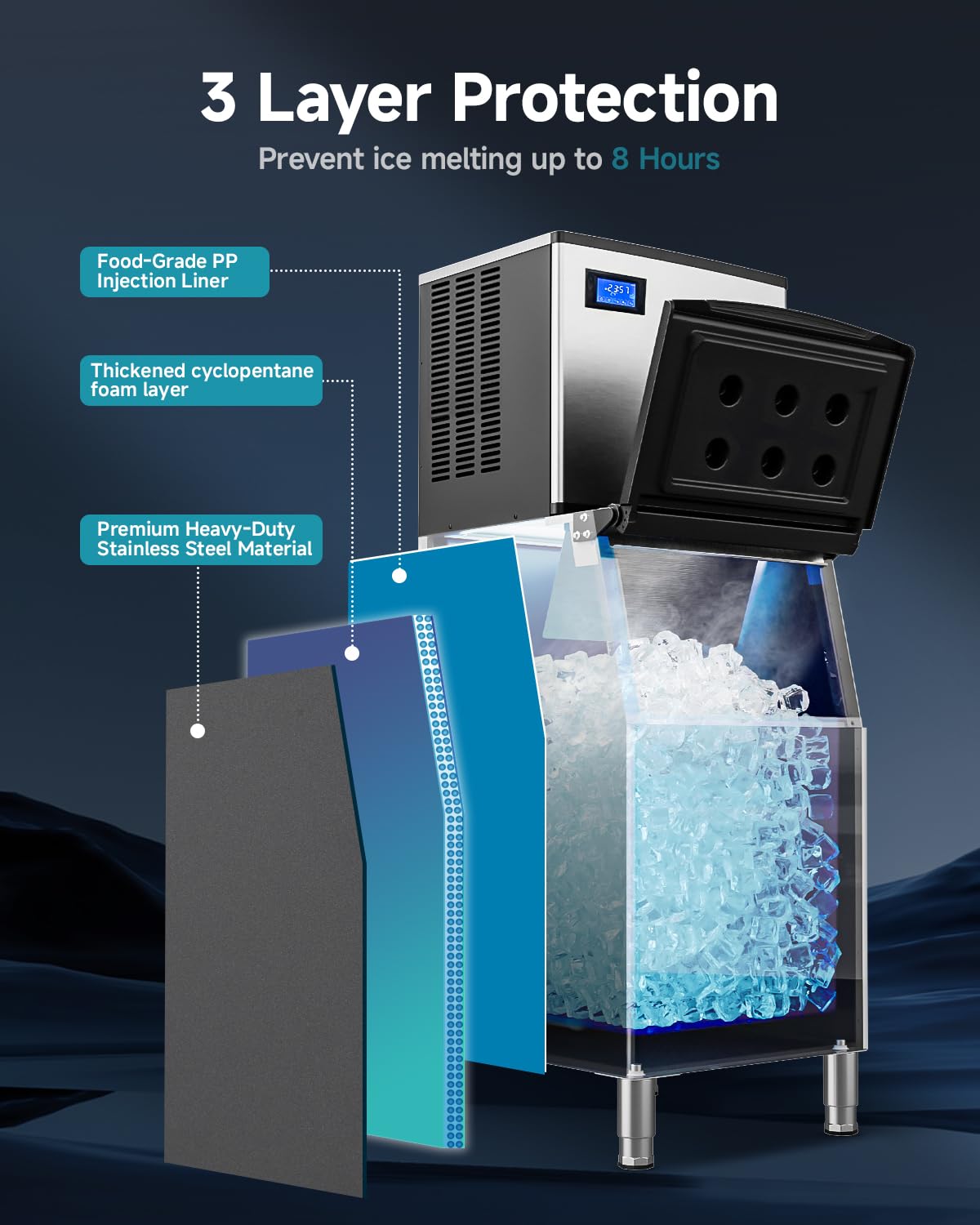 EUHOMY Commercial Ice Maker Machine, 550 lbs/24H Industrial Ice Machine with 300 lbs Storage Bin, SECOP Compressor, ETL Certified Stainless Steel Ice Maker for Bar, Cafe & Restaurant