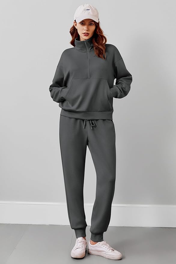 PINSPARK 2 Piece Sets for Women 2025 Fall Travel Outfits Long Sleeve Tracksuit Joggers Sets Half Zip Sweatsuit Matching Set