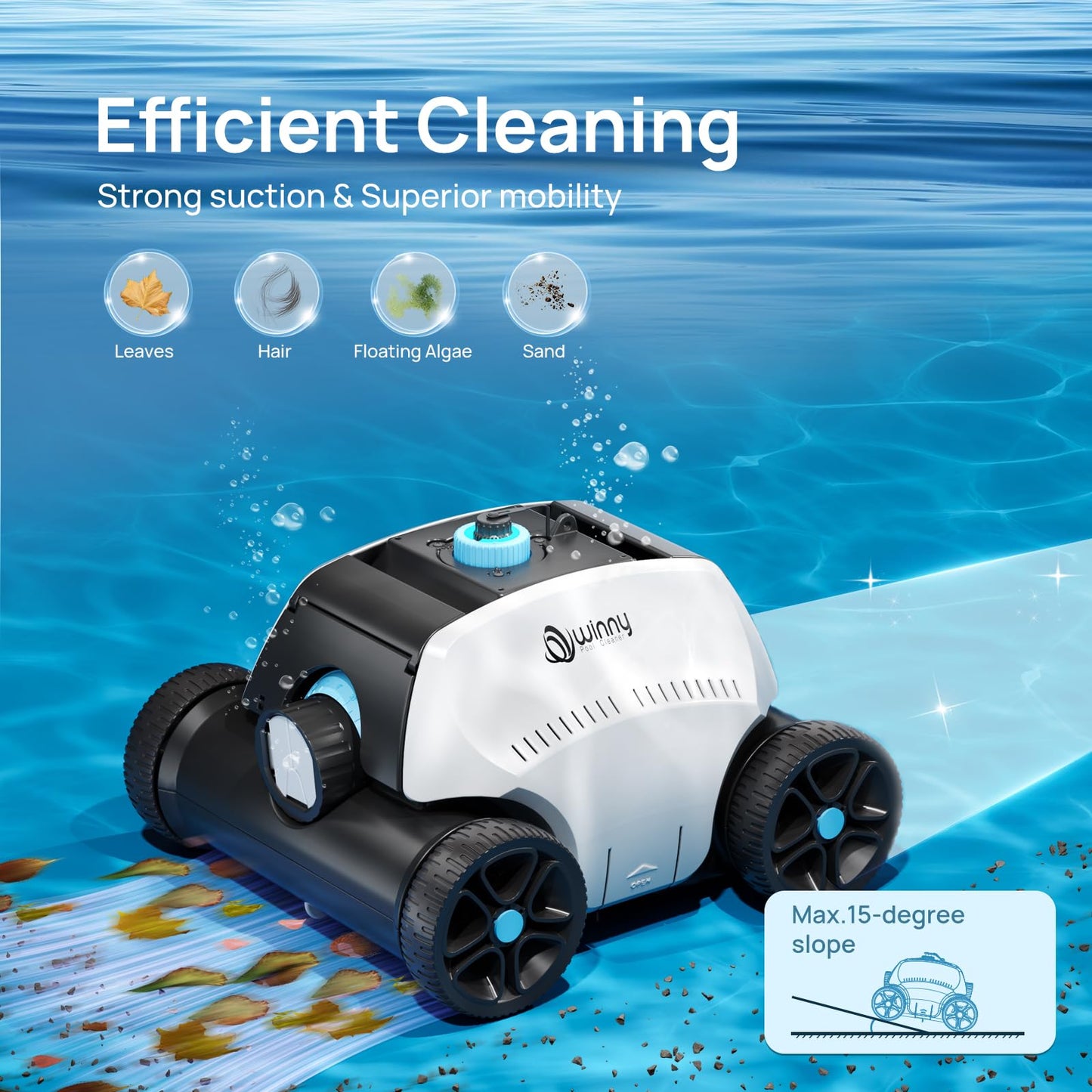 (2025 Upgrade) Robotic Pool Vacuum for Above Ground Pool - 6600mAh for 130mins Runtime & 50W Powerful Suction, Self-Parking Pool Cleaner with 180μm Filter Tray Up to 1300 Sq. Ft (White ‌& Cyan)