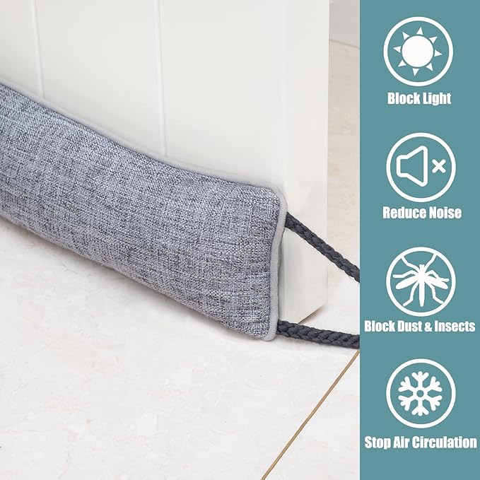 Marwood Under Door Draft Stopper 38 inch Wind Stopper for Door & Window, Weighted French Air Draft Stopper Front Door Snake Noise Blocker for Bottom of Door with Hanging Loops - Grey