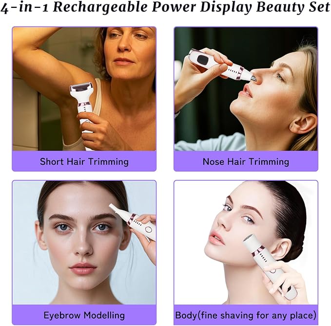Electric Razor for Women Men,4 in 1 Painless Ladies Wet & Dry Body Razors and Facial Hair Remover,Rechargeable Led Display Hair Removal Kit for Nose Face Body Leg Bikini Arm Hair