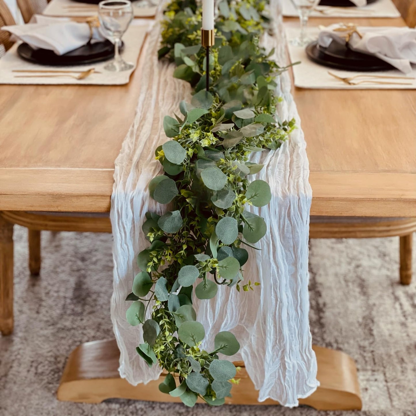 CQURE 4 Pack 5.9ft Eucalyptus Garland, Artificial Eucalyptus Leaves Spring Garland Fake Silver Dollar Greenery Wreath Vines for Wedding Table Party Mantle Bedroom Wall Room Decor