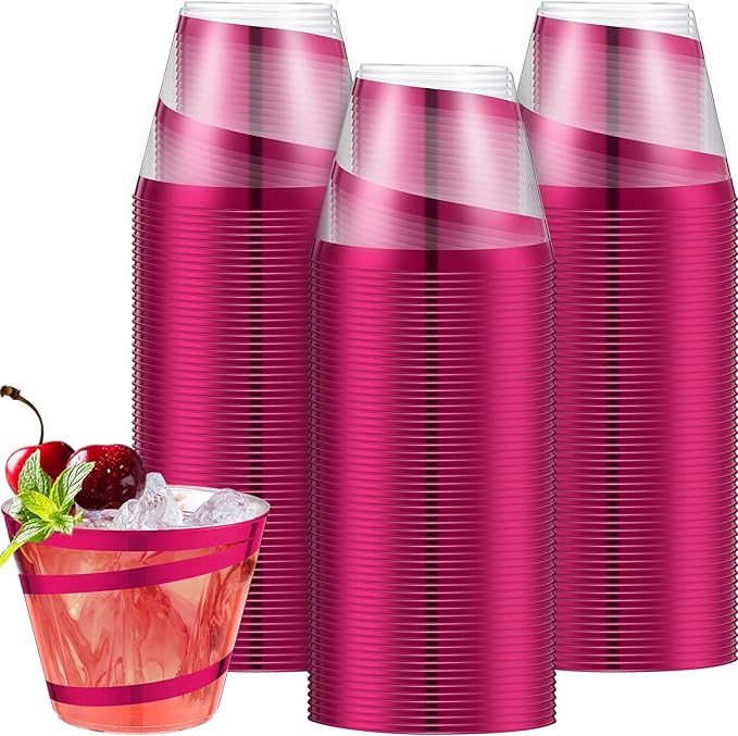 Gejoy 9 oz Rimmed Swirl Plastic Cups Disposable Wine Drinking Cups Clear Elegant Halloween Tumblers for Christmas Party Su...