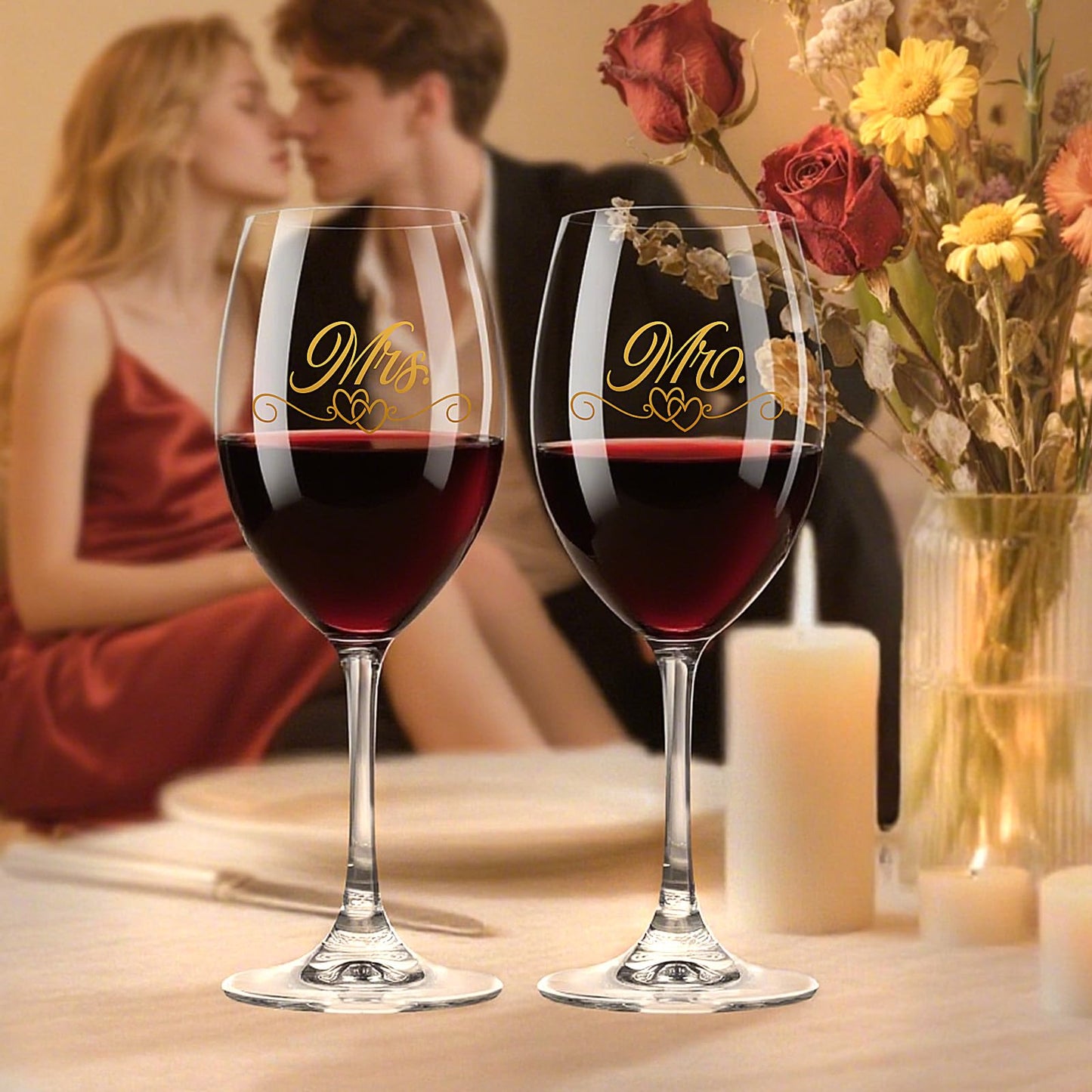 Hanmsen Bridal Shower Gifts Wedding Gifts Engagement Gift for Couples Newlyweds,Mr and Mrs Wine Glass Set,Wedding Glasses for Bride and Groom