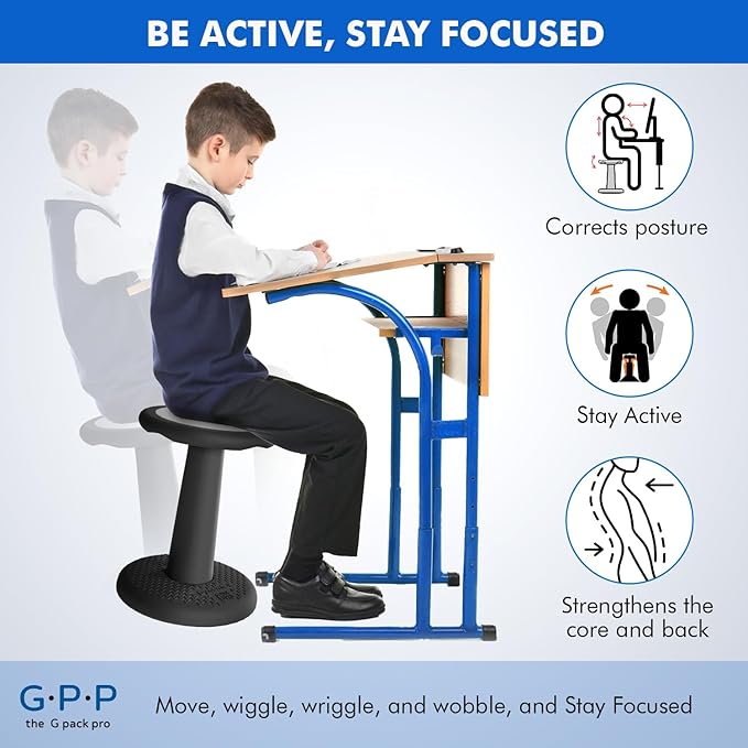 Gpack-pro Kids Wobble Stool 2-Pack – Improves Focus Attention – Non-Slip Base - Wiggle Chair Active Flexible Seating for Preschool Kindergarten Elementary School 17.7-Inch High (Black)