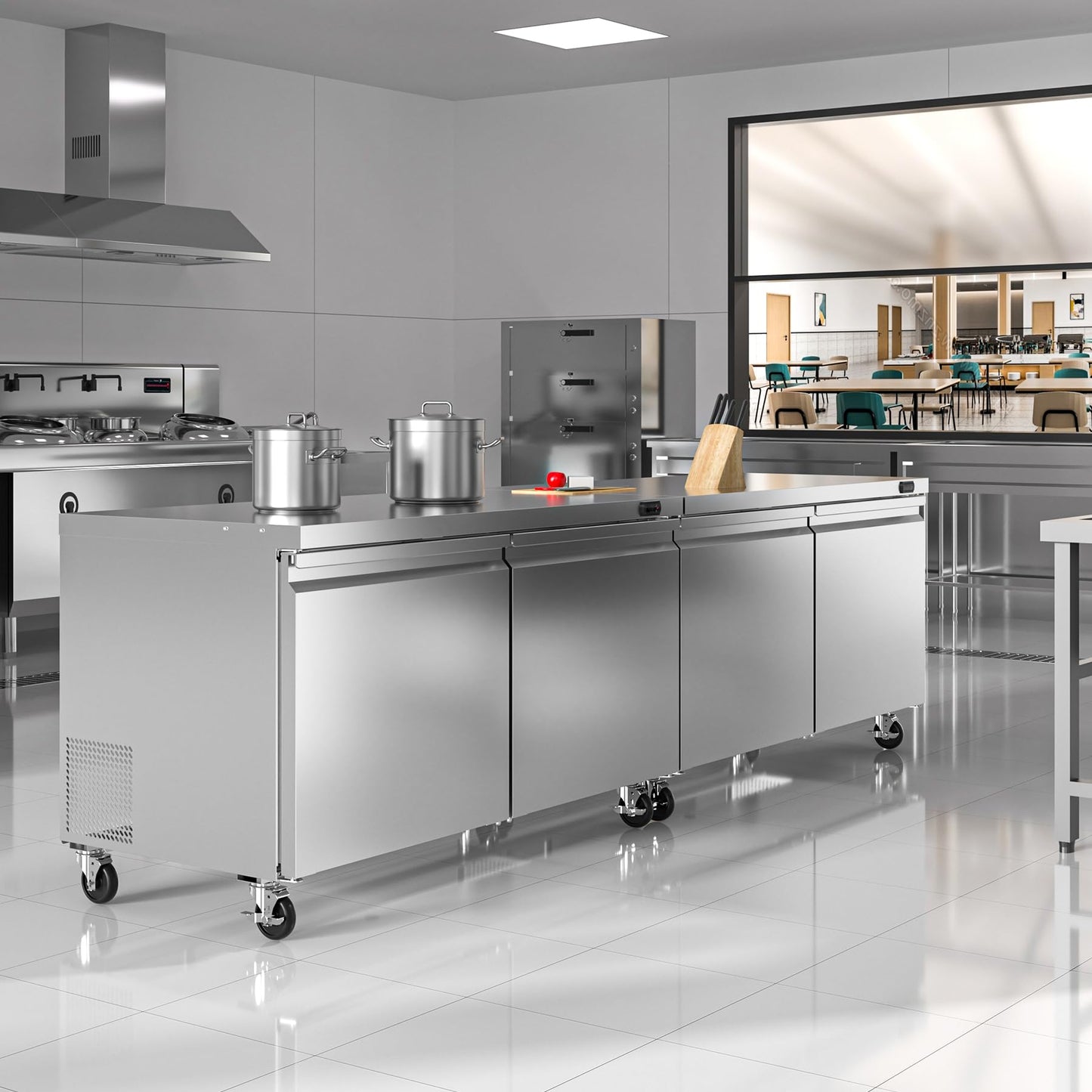 Rockitch 60" W Commercial Undercounter Refrigerator, 14.1 Cu.ft Stainless Steel Worktop Under Counter Fridge, Commercial Refrigerated Food Prep Table with 3 Door for Restaurant, Bar, Shop, etc.