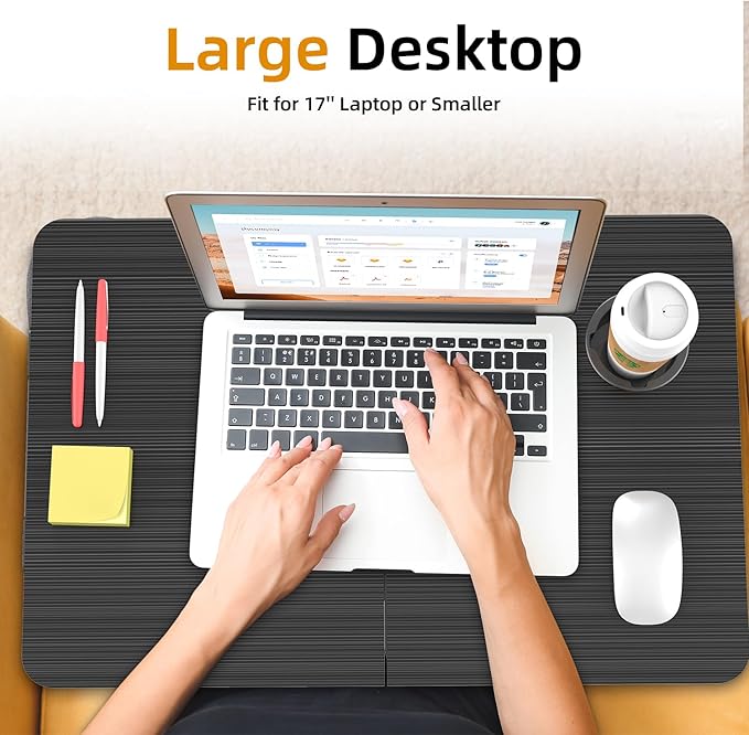 BUYIFY Portable Foldable Laptop Desk for Bed and Couch, Adjustable Lap Desk with Cup Holder and Phone Holder, Ideal for Working, Reading, Writing, and Breakfast (Black)-USA Original Patent