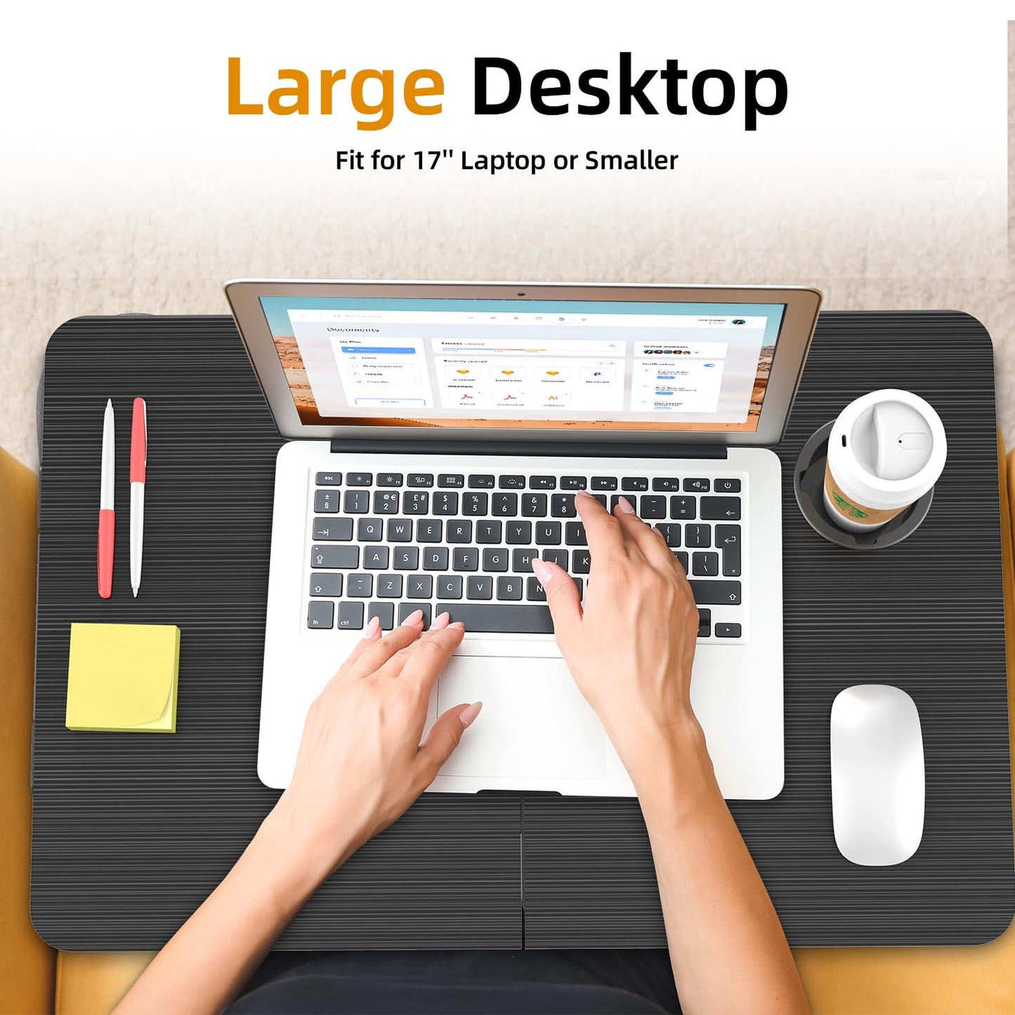 BUYIFY Portable Foldable Laptop Desk for Bed and Couch, Adjustable Lap Desk with Cup Holder and Phone Holder, Ideal for Working, Reading, Writing, and Breakfast (Black)