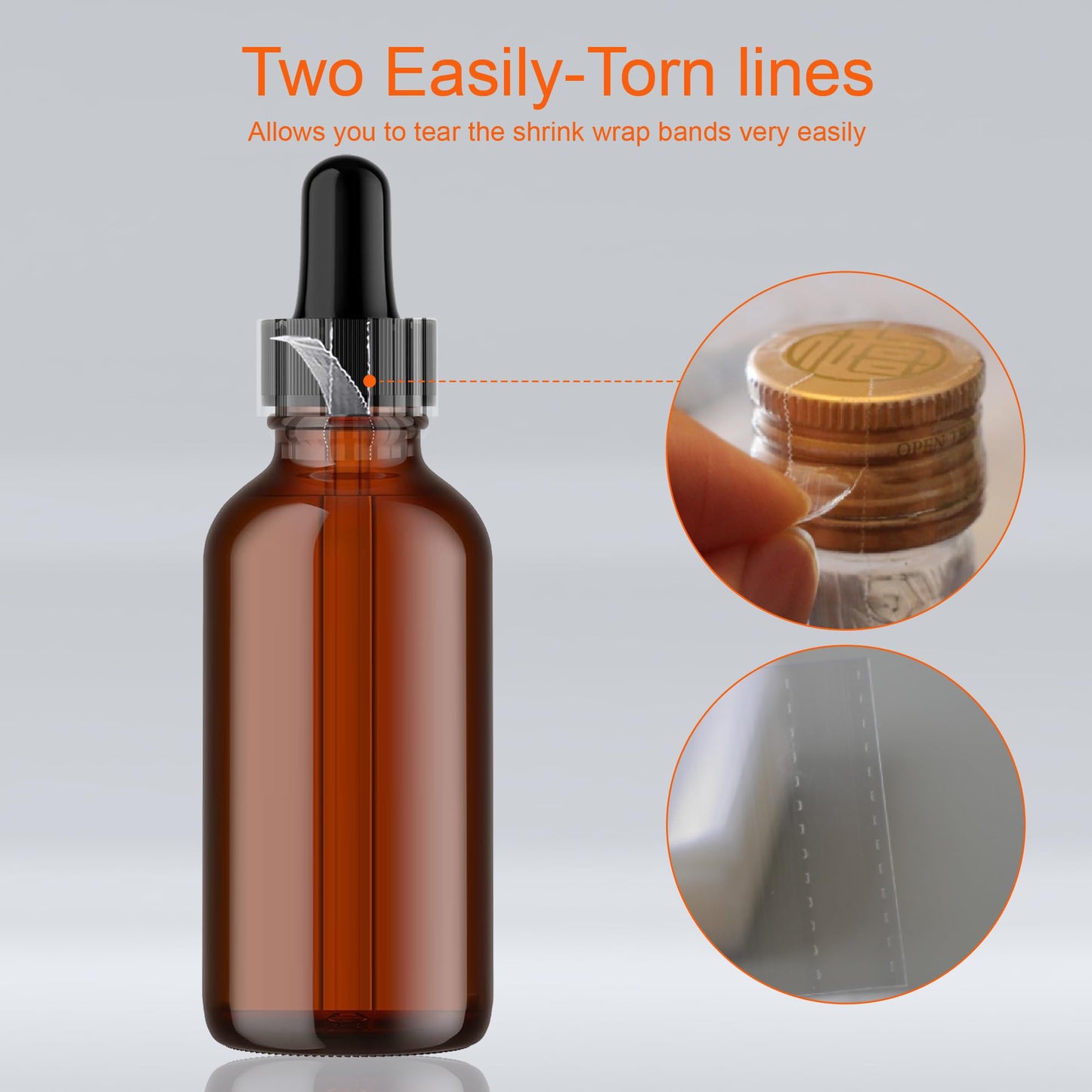 600Pcs Shrink Wrap for Bottles Bands Jars - Clear Heat Shrink Bottle Seals, Easy to use, for Essential Oil Bottle, Dropper Bottle and Test Tube Bottle Cap (1.8 x 1.2 Inch / 45x30mm)