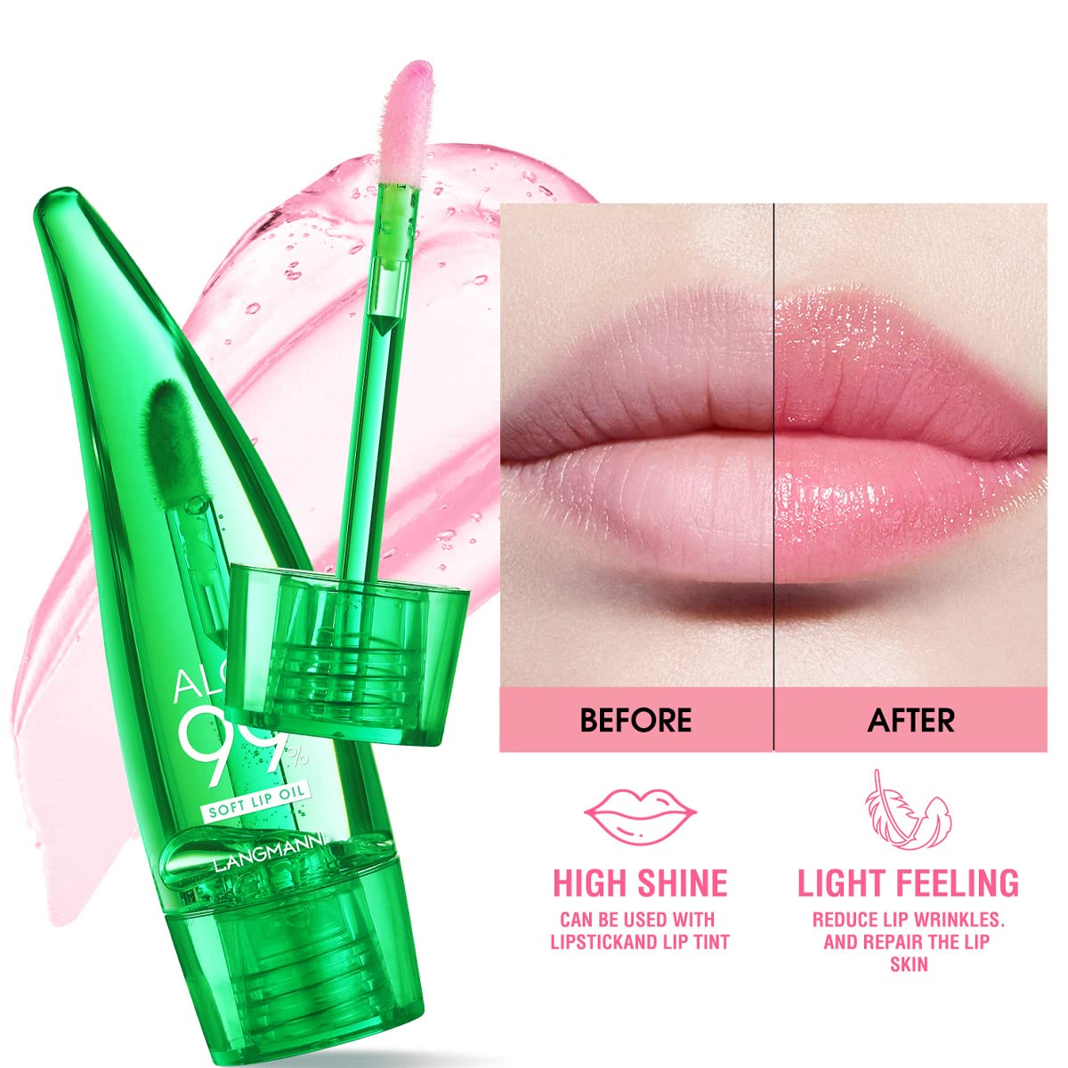 Pakivs 3 Pcs Aloe Vera Lip Gloss Set,Magic Temperature Color Change Lip Gloss Moisturizing Long Lasting Lip Stain Liquid Lipstic