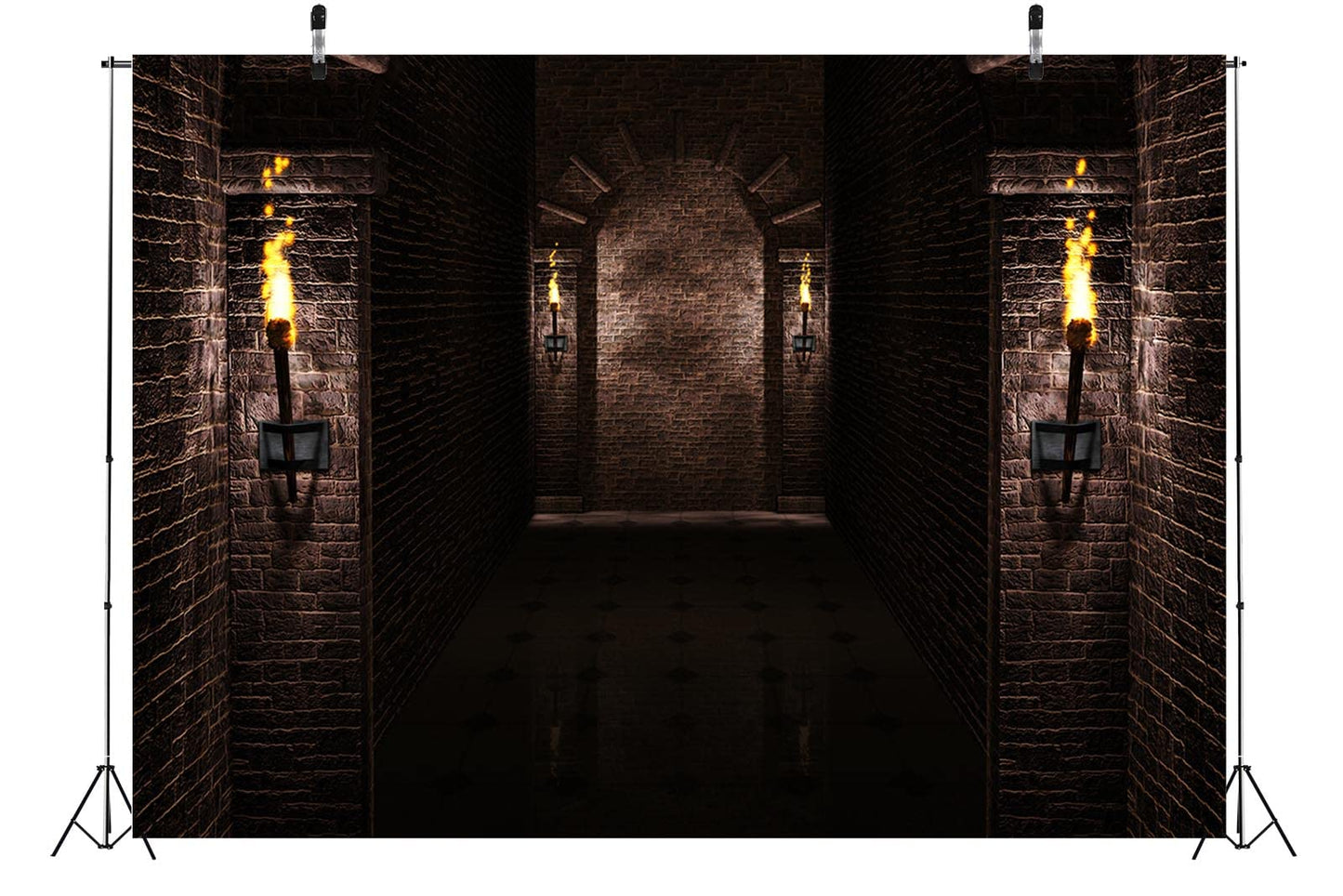 BELECO 7x5ft Fabric Gothic Castle Backdrop Ancient Black Brick Stone Wall Arches Torches Dungeon Medieval Castle Scene Halloween Night Background Medieval Party Decorations Studio Booth Photo Props