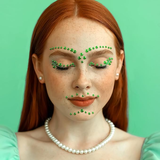 Self Adhesive Face Gems and Pearls for Makeup, Festival Jewels, Hair Gems, Rhinestone Stickers for Face, Eye, Makeup, Nail, Body, Crafts 3/4/5/6 mm 975Pcs (26.gem_applegreen)