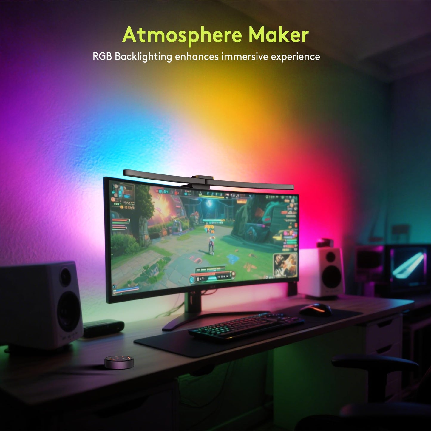 Quntis Curved Monitor Light Bar 15 RGB Backlight for 34"+ Screens, Computer Bar Lights Fold Dual Light with Color Temperature Brightness Stepless Dimming, No Glare Desk Lamp for Home Office Gaming