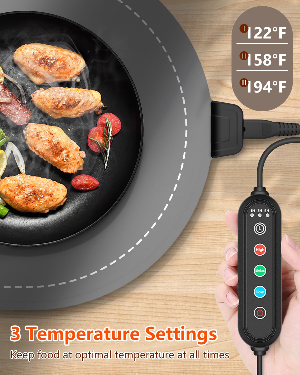 seenlast Warming Mat for Food with Adjustable Temperature Timer,10S Fast Heating Electric Food Warming Mat for Parties Buffet Daily,Food Heating Mat with Insulating Pad Raised Feet Protects Table