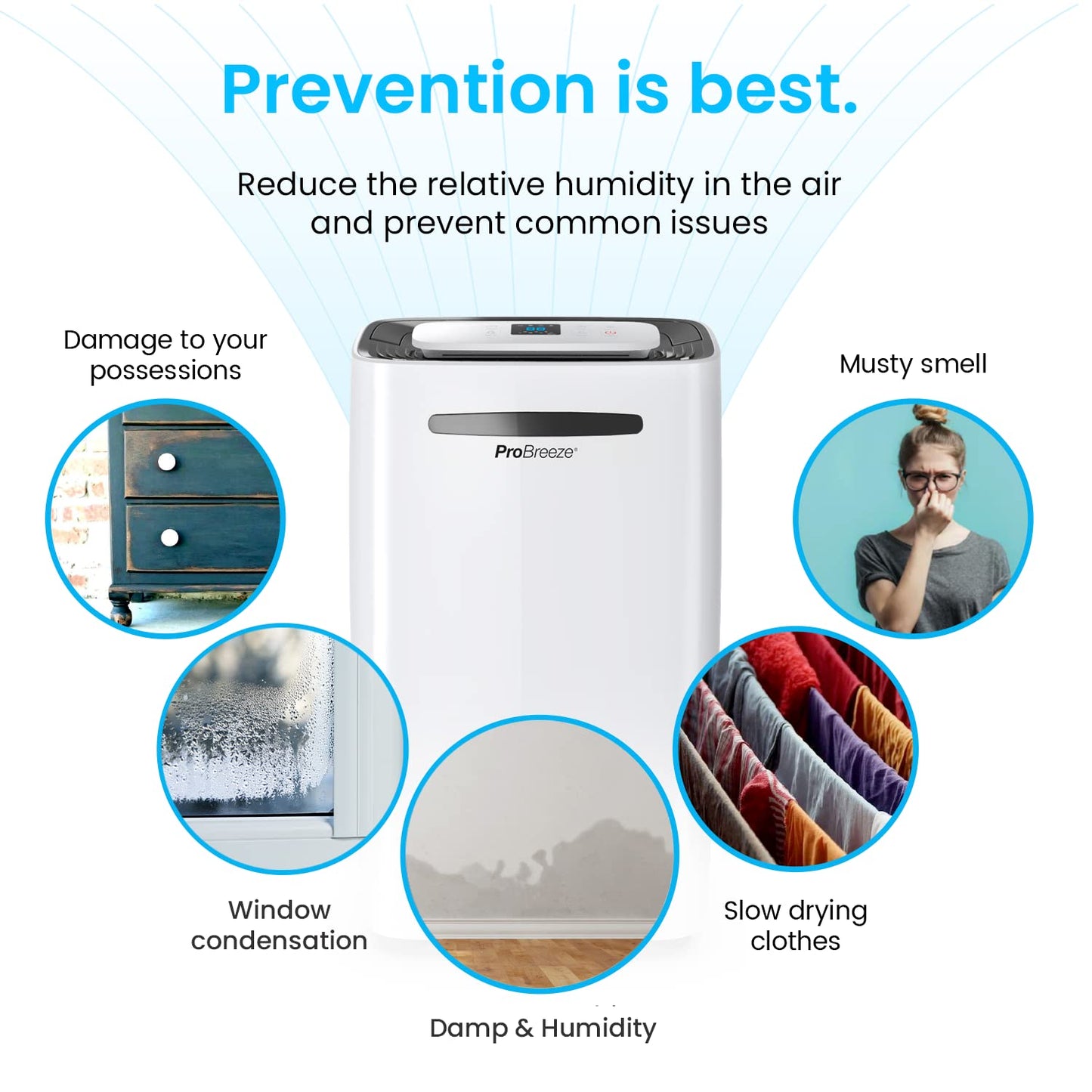 Pro Breeze 50 Pint Dehumidifier - 3,500 4,000 Sq Ft Dehumidifiers for Home Large Room Basements with Humidity Sensor, Auto Shut Off, Continuous Drainage Hose, Removes Moisture, Ideal for Basement
