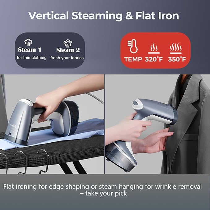 YIKA Steamer for Clothes, 30s Heat Up, 300ml Water Tank, Portable Garment & Clothing Wrinkle Remover, Travel Steam Iron with 25 Minutes Continuous Steam for All Kinds of Fabrics