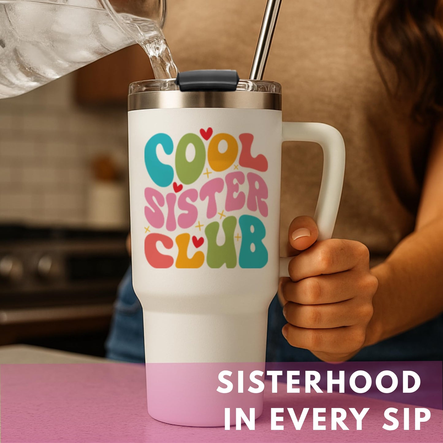 LIERIE8888 Cool Sister Club Tumbler 40Oz - Big Sis Gift Ideas, Funny Coffee Presents for Her, Cute Sibling Tumbler with Handle for Younger or Older Sisters, Birthday Gifts for Women and Teenage Sis