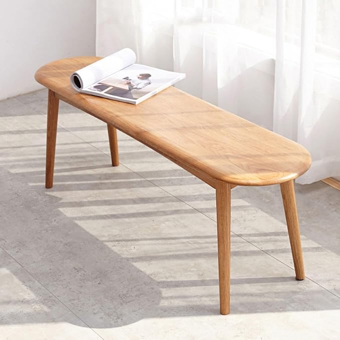 Vadisun 47'' 100% Solid Oak Wood Dining Bench,Rounded Corner Baguette Shape Chair Surface Design,Entryway Bedroom Bed End Bench (47.3inch, Natural Oak)