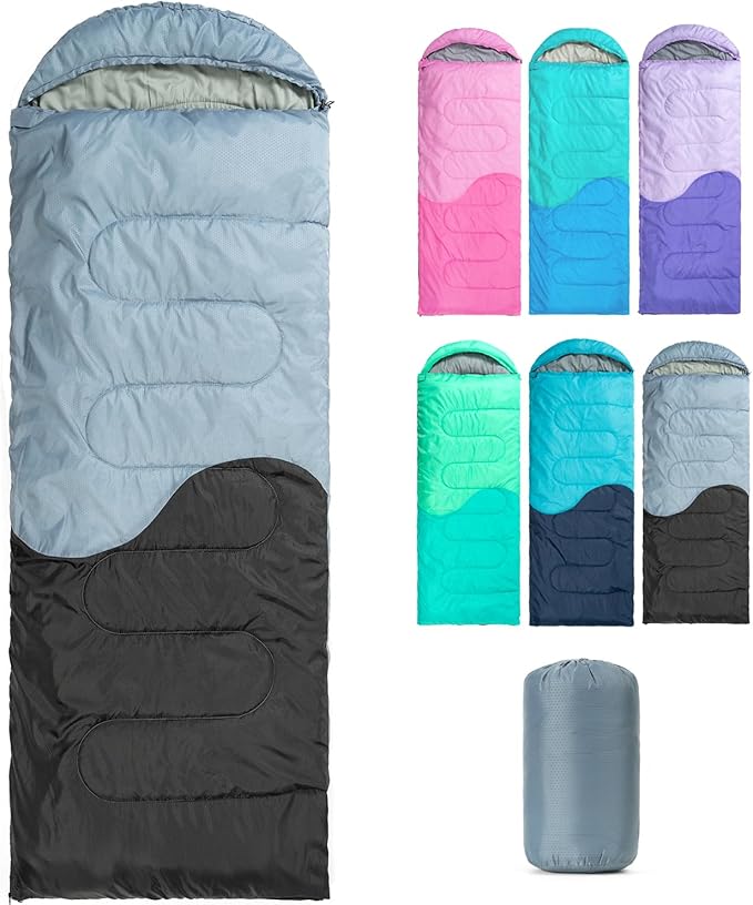 Sleeping Bag - 3 Seasons for Adults Kids Boys Girls Camping Hiking - Warm Cold Weather Lightweight Portable with Compressi...