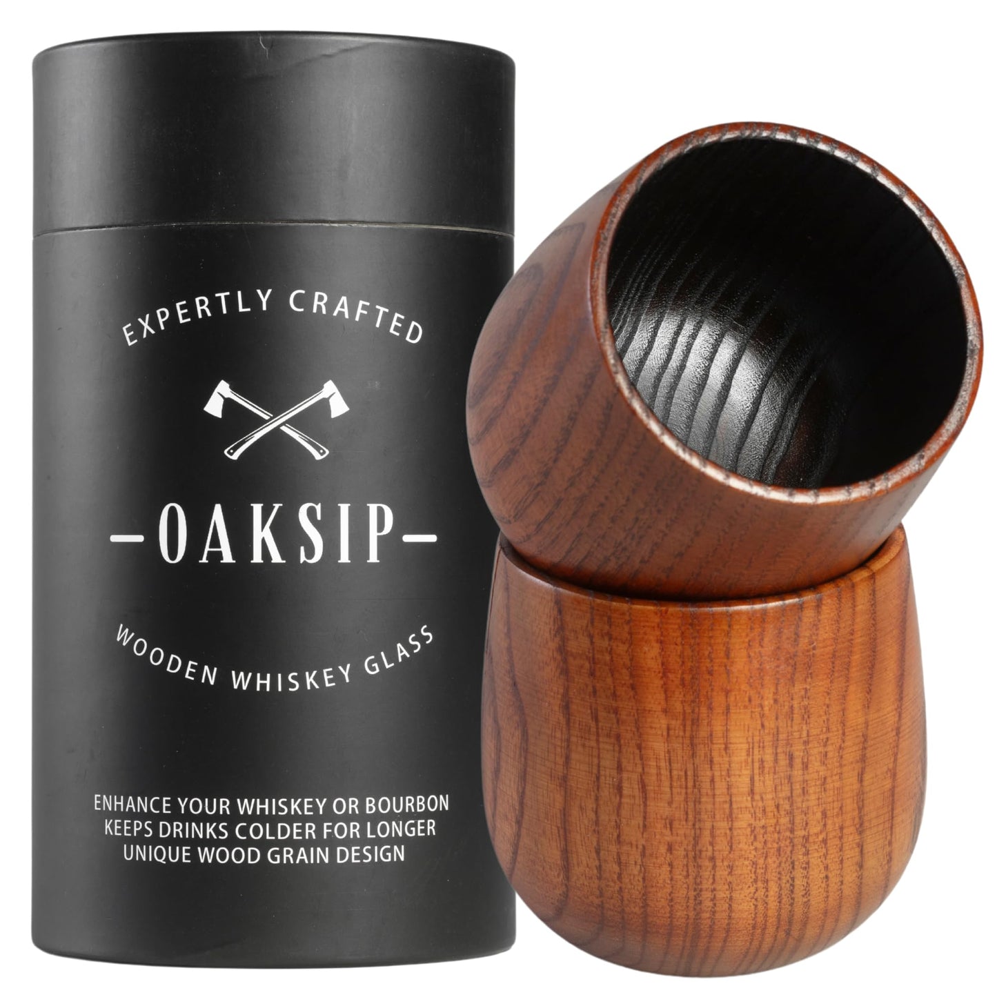 The Original Charred Wooden Bourbon Drinking Glass Bourbon Gifts for Men | Whiskey Glasses For Dad | Great Whiskey Gifts for Men Who Have Everything | Perfect Presents For Boyfriend or Dad (2 Pack)