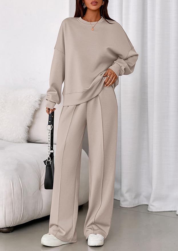 PRETTYGARDEN 2 Piece Sets For Women Fall Trendy Long Sleeve Sweatshirt Wide Leg Pants Loungewear Set Matching Sweatsuit