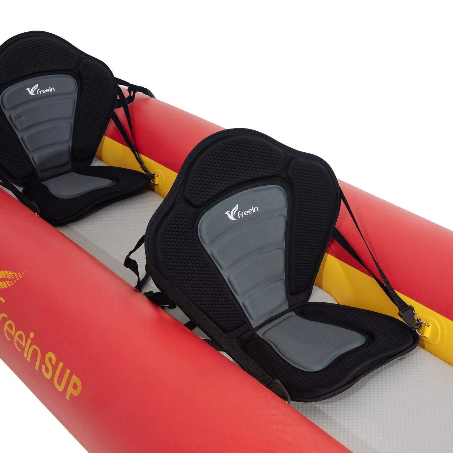 Freein 1-2 Person Professional Series Inflatable Kayak Set with Paddle, Seat, Fin, High-Output Air Pump, Carry Bag, 12'6" Emergency Sit-in Boat