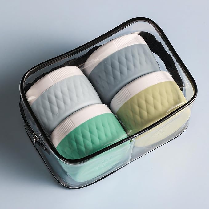 Travel Containers for Toiletries, Silicone Cream Jars BPA-Free, TSA Approved 2oz Travel Size Containers, Leak-proof Silicone Jars with Lid for Cosmetic Face Hand Body Cream (4 Pack)