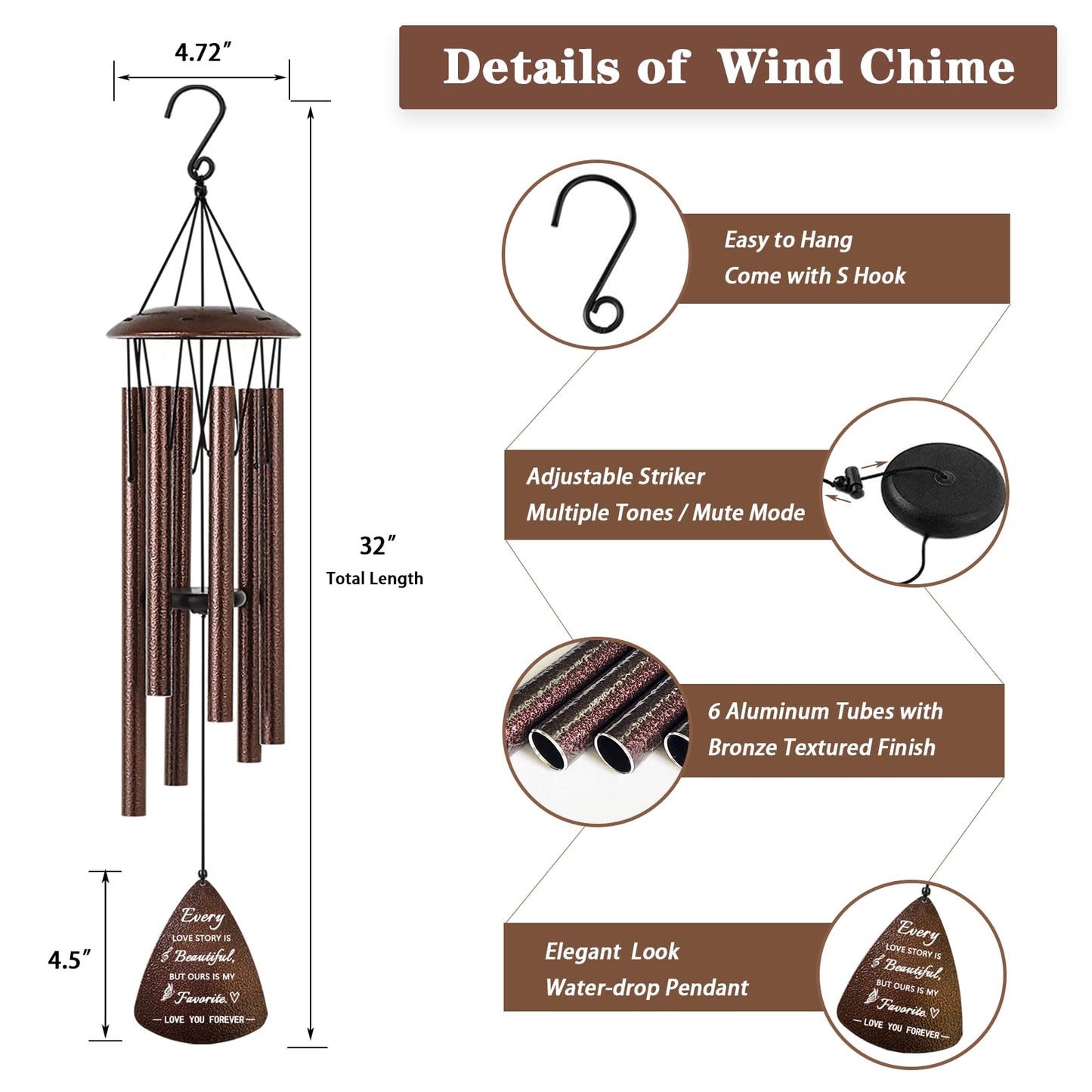 Mr & Mrs Anniversary Wind Chimes - Romantic Keepsake Gifts for Couples & Parents