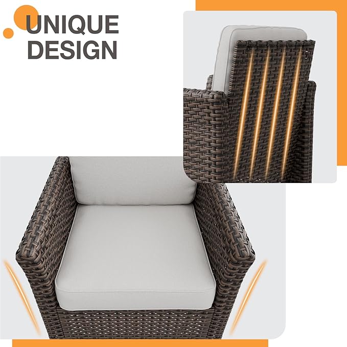 COOS BAY Harbor Retreat 4 Piece Outdoor Furniture Set, Patio Conversation Set with Patio Chairs and Ottomans, Wicker Furniture, Brown/Beige