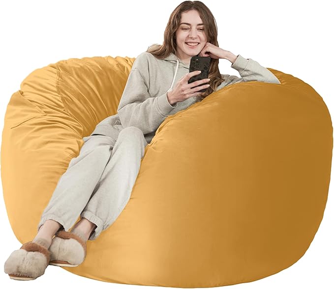 HABUTWAY Bean Bag Chair: Giant 5' Memory Foam Furniture Bean Bag Chairs for Adults with Microfiber Cover 5Ft(Mustard)