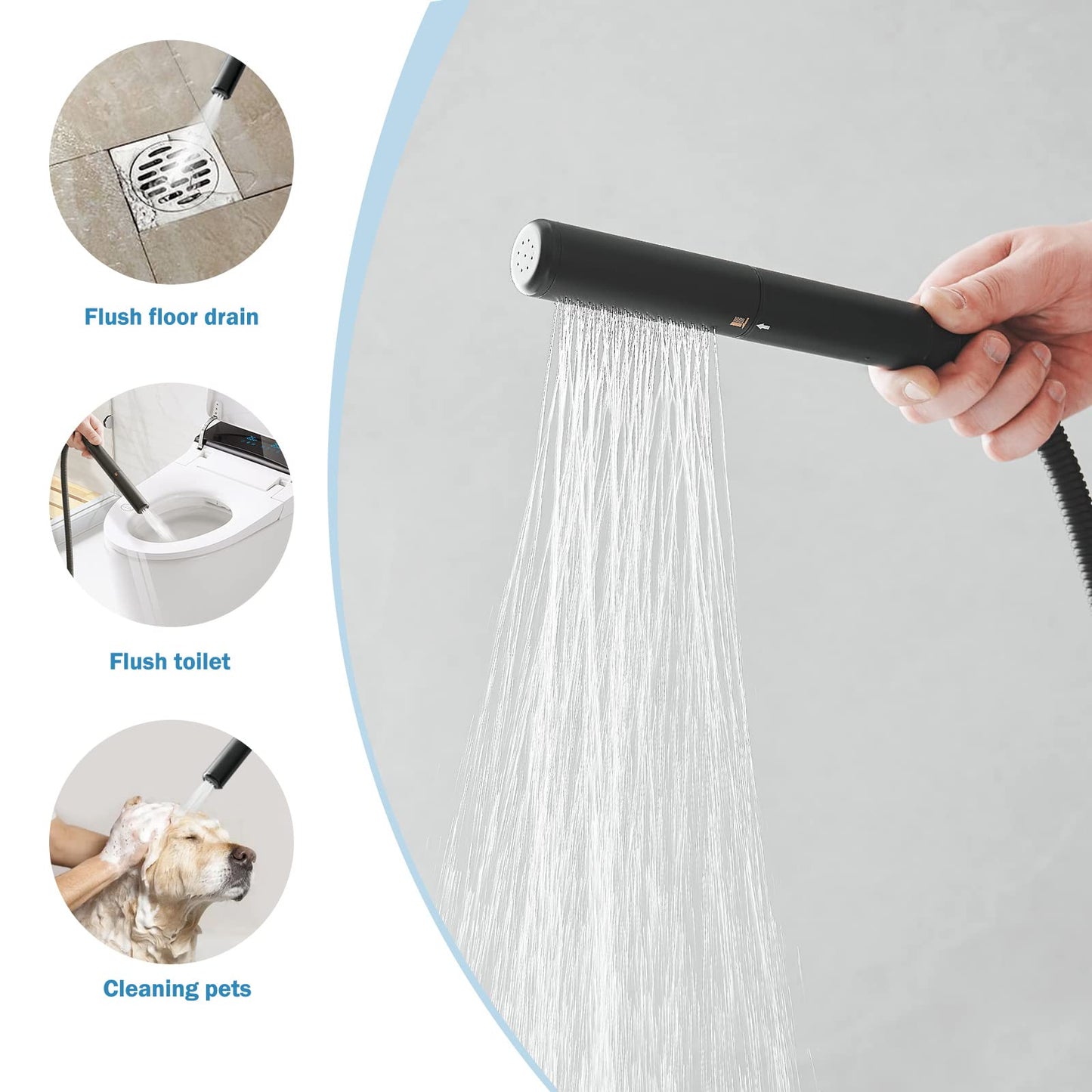 RUMOSE Tub Filler Freestanding Bathtub Faucet Matte Black Floor Mount Tub Faucet Waterfall Free Standing Bathtub Filler High Flow Brass Bath Shower Faucets with Handheld Sprayer