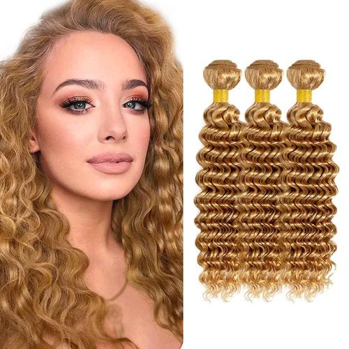Giginger Brazilian Human Hair Bundles 18 20 22 Inch Honey Brown 27 Color Deep Wave Bundles Human Hair Unprocessed Virgin Quick Weave Hair for Black Women