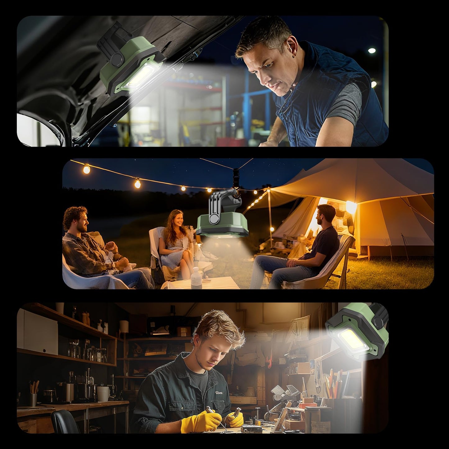 CedarAce Rechargeable LED Work Light, 6000mAh 16 Hours Long-Lasting Cordless Magnetic Light, IPX5 Waterproof, 360°Rotate Portable Flashlights, Battery Lamp for Car Repair&Camping, Gifts for Men