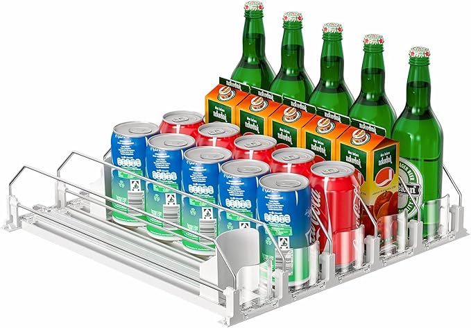 KUUKIKV Upgraded Drink Organizer for Fridge, Space-Saving Fridge Drink Organizer, Automatic Pusher Glide and Adjustable Wi...