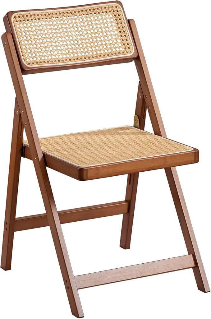 Furlide Rattan Folding Chair, Modern Mid Century Dining Chairs Set of 1, Comfy Outdoor Bamboo Chairs for Bedroom Living Room Reading Room Dining Kitchen, Walnut