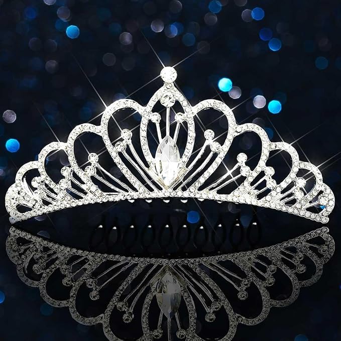 CAKURE Small Tiara Crown with Comb Silver Rhinestone Princess Tiaras Sparkly Hair Accessories for Women and Girls (a-silve...