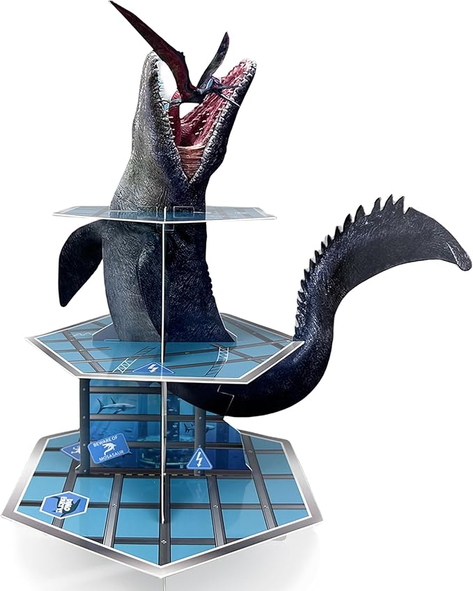 GLURUITE Mosasaurus Dinosaur Cupcake Stand Party Decorations Mosasaurus Cupcake Holder Dinosaur Dessert Tower for Dinosaur...