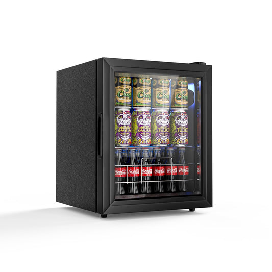 Geekman 75 Can Beverage Refrigerator, Freestanding Mini Fridge With Glass Door and Adjustable Shelving, Small Beverage Fridge for Beer, Soda Drink and Wine, Perfect for Home, Office, Dorm, and Bar