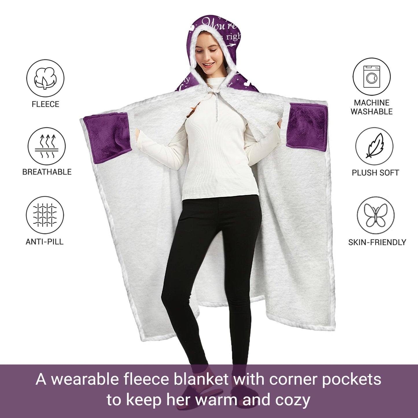 Wife Fleece Wearable Blanket Hoodie - Wife Gifts from Husband - Gifts for Wife for Christmas, Wife Birthday Gift Idea, Gifts for Her for Anniversary, Valentines Day Gifts for Her